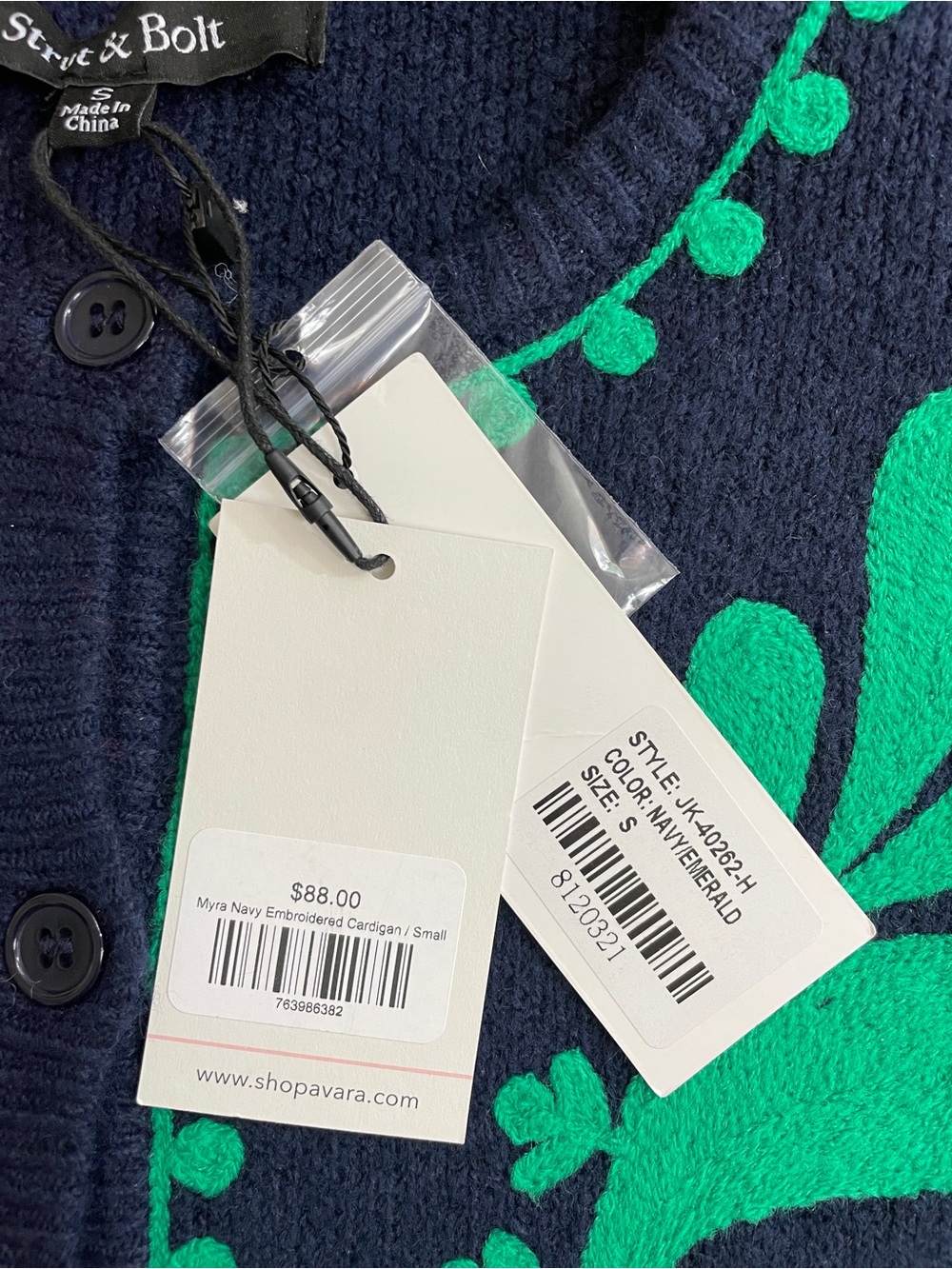 NWT Strut & Bolt Myra Navy Emerald Embroidered Knit Cardigan Jacket Sz S 🧡🎀 - Picture 9 of 10